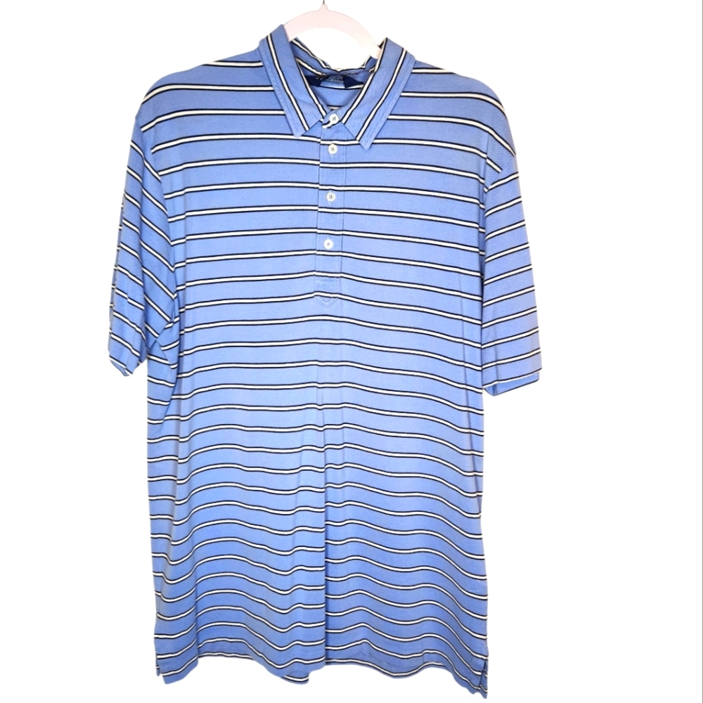 Ralph Lauren Polo Golf Blue White Striped Polo Shirt Pima Cotton Mesh Sporty L